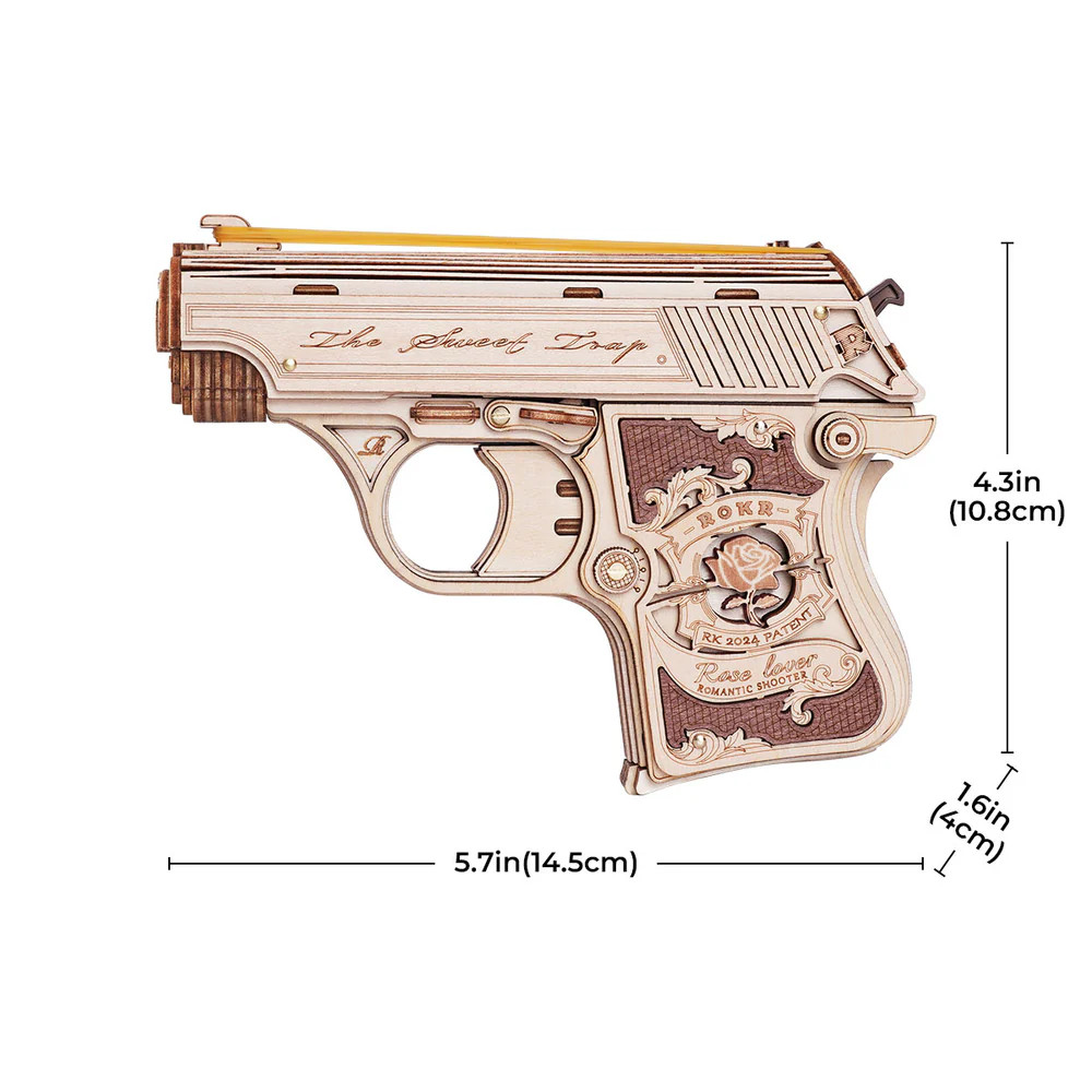 ROELQ502 ROBOTIME ROKR Mini Toy Gun (Shoots Rubber Bands) Wooden