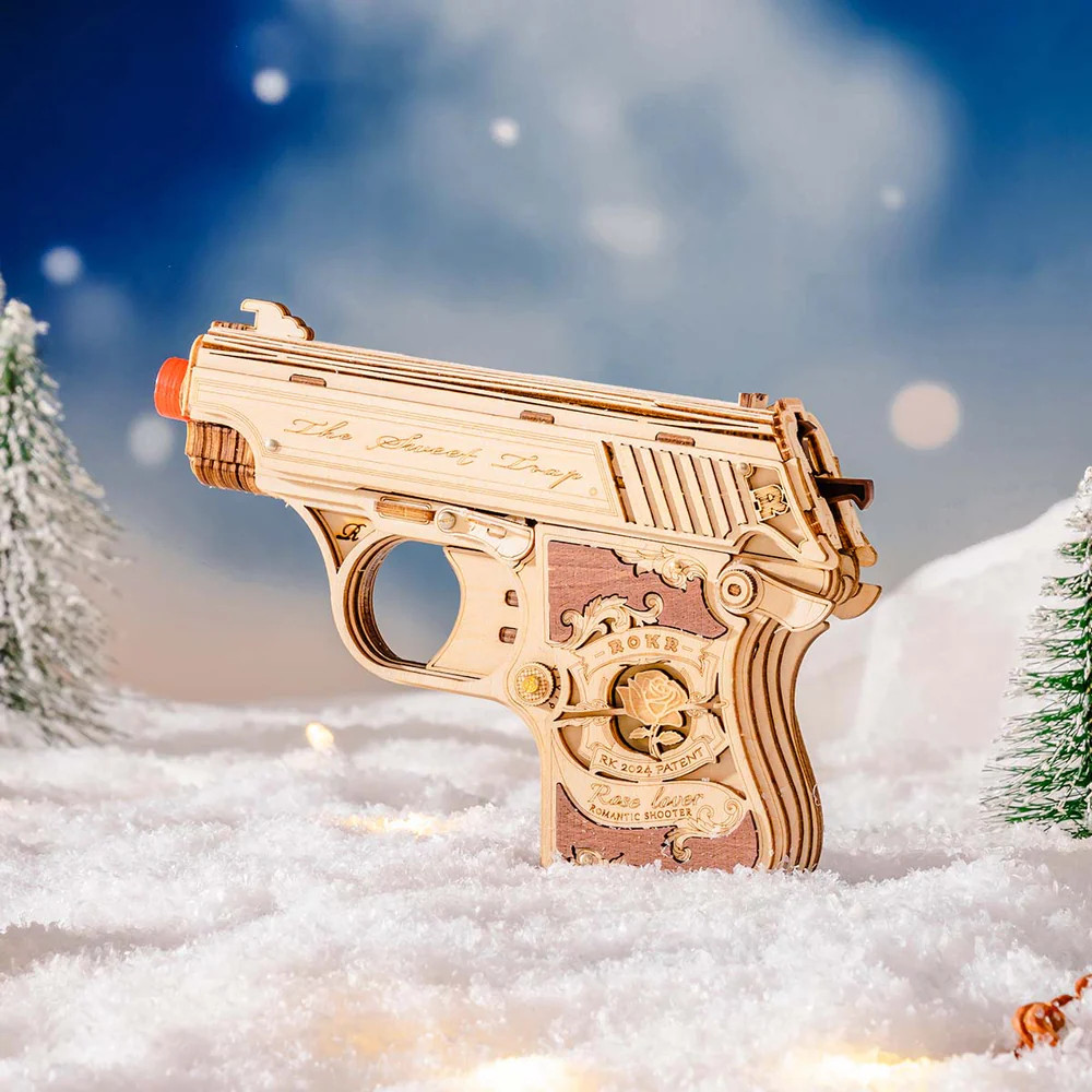 ROELQ502 ROBOTIME ROKR Mini Toy Gun (Shoots Rubber Bands) Wooden