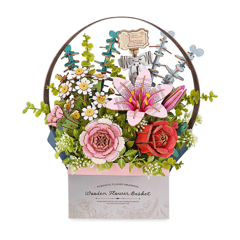 ROETW03H ROBOTIME Rowood Wooden Flower Basket DIY 3D Puzzle