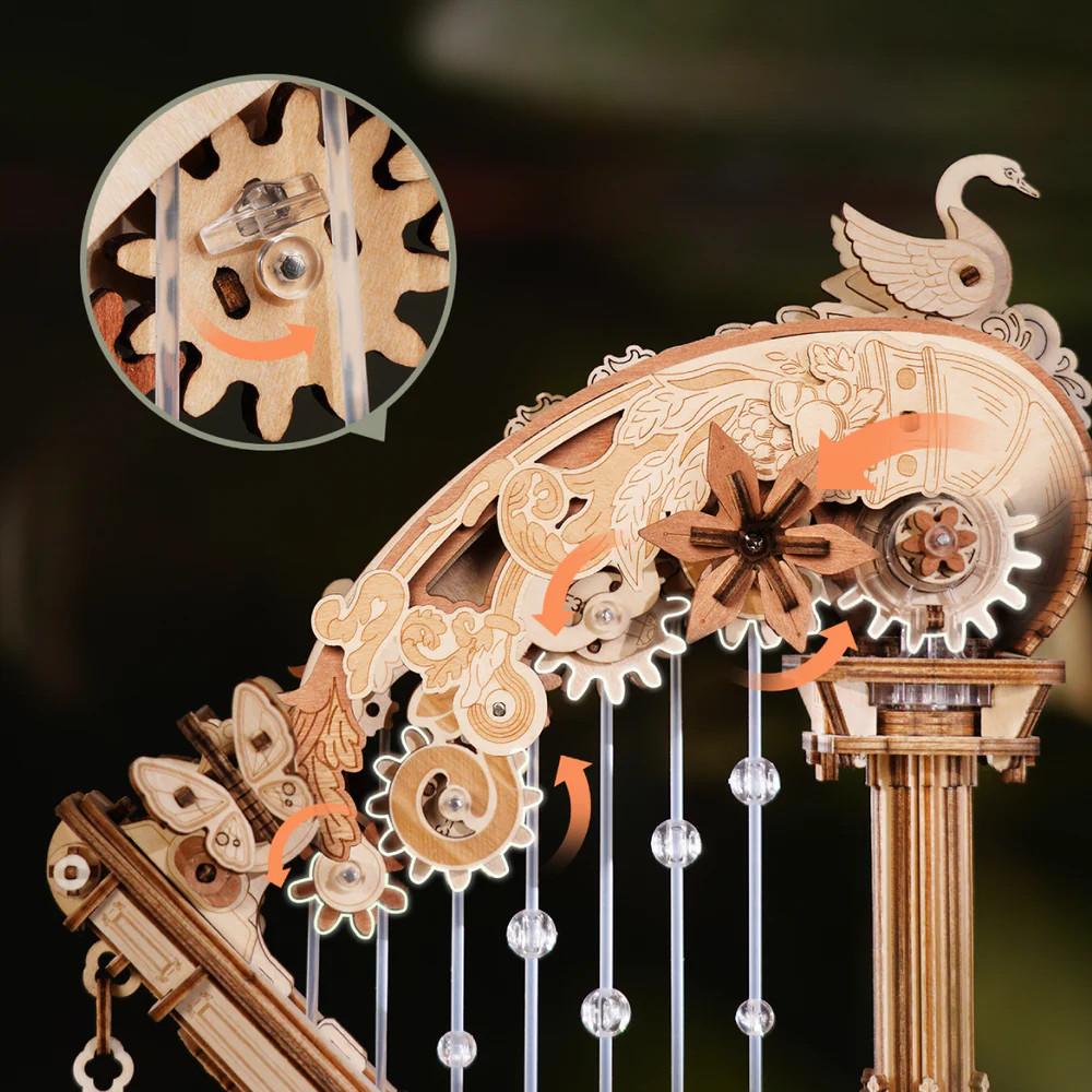 ROEAMK71 ROBOTIME ROKR Magic Harp Music Box Wooden 3D Puzzle