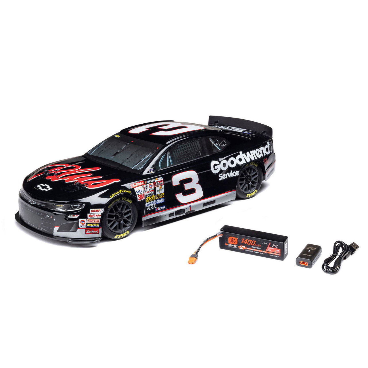 LOSF1122503 LOSI 1/12 NASCAR RCR No. 3 GM Goodwrench (Battery