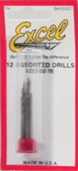 EXL55521 EXCEL HOBBY DRILL BITS ASSORTED, #50-72 (12), CARDED