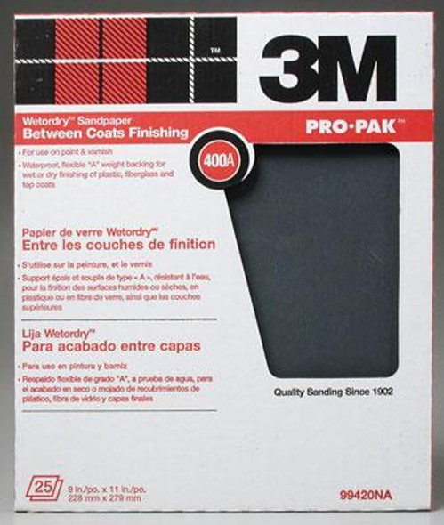 MMM99420 3M Wet or Dry SANDPAPER 9X11" 400 GRIT (25)