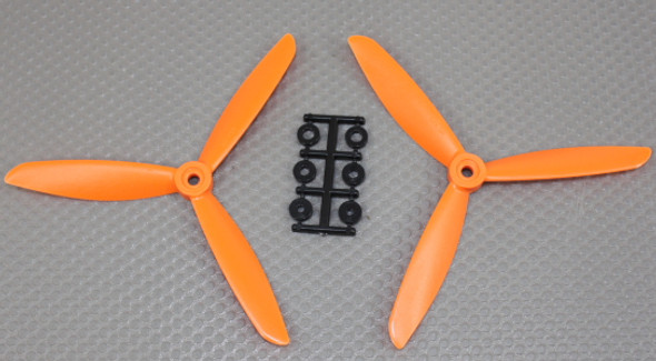 HQP010306455RO-3 HQ Prop 6x4.5" Reverse Rotation 3-Blade Propeller, Orange (2 Pack)