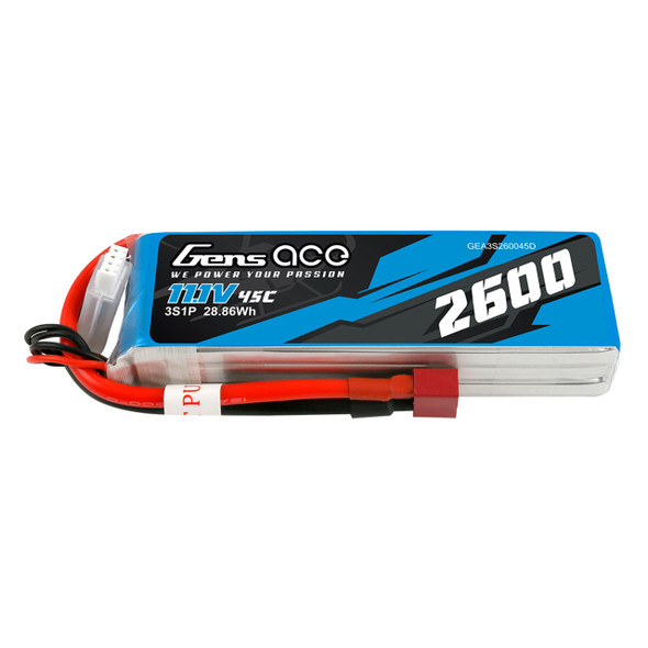 GA45C26003SD Gens Ace 2600mAh 11.1V 45C 3S1P Lipo Battery Pack with Deans plug