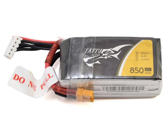 TAT45C8504S Tattu 850mAh 14.8V 45C 4S1P Lipo Battery Pack with XT60 plug
