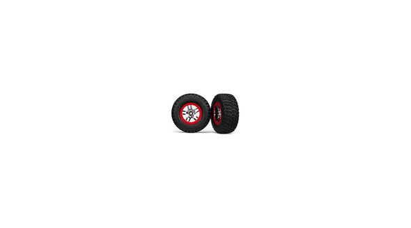 TRA6873R TRAXXAS Tire (S1) & Wheel Chrome, Red (2):R 2WD SLH, Slash 4x4