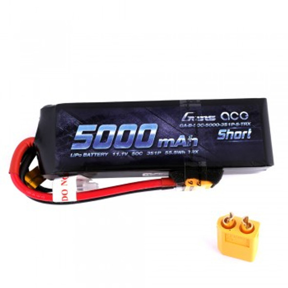 GA50C50003SXT60-S Gens ace 5000mAh 11.1V 50C 3S1P Short-Size Lipo Battery Pack with XT60 Plug