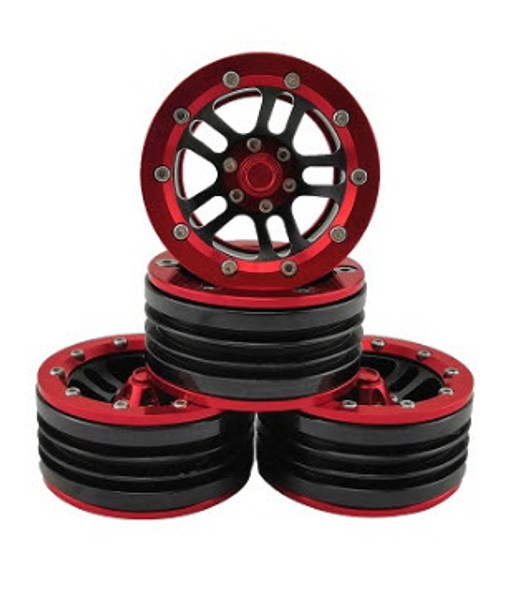 DTCW02002 Hobby Details 1.9" Aluminum Beadlock Crawler Wheels 4pcs - Red Ring