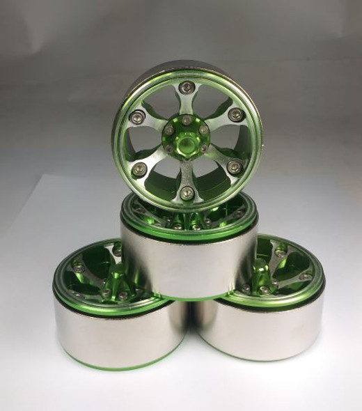 DTCW19004A HOBBY DETAILS 1.9" Aluminum Beadlock Crawler Wheels 4pcs  - Green