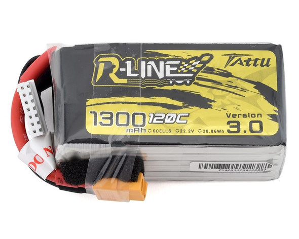 TAT120C13006SRLXT60 Tattu R-Line Version 3.0 1300mAh 22.2V 120C 6S1P Lipo Battery Pack with XT60 Plug