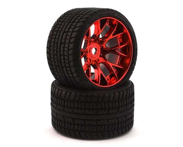 SRC1001R Sweep Road Crusher Belted Pre-Mounted Monster Truck Tires (Red) (2pc Set)