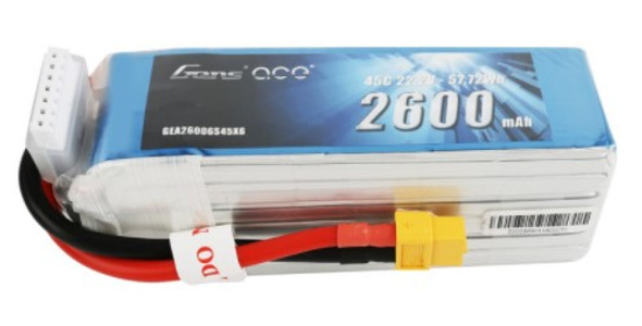 GA45C26006S Gens ace 2600mAh 6S 22.2V 45C Lipo Battery Pack with XT60 PlugC XT60