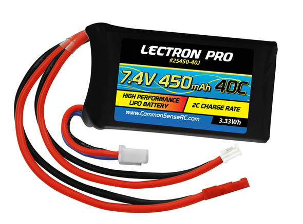 CSR2S450-40J COMMON SENSE RC Lectron Pro 7.4V 450mAh 2Cell 40C Lipo Battery with JST Connector