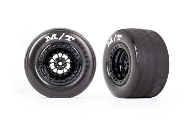 TRA9475 TRAXXAS Drag Slash Tires & wheels, assembled, glued (Weld gloss black wheels, tires, foam inserts) (rear) (2)