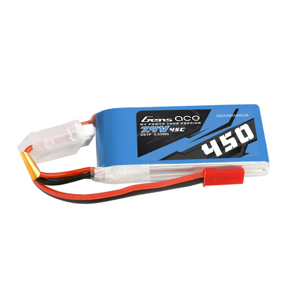 GA45C4502SJST Gens Ace 450mAh 7.4V 45C 2S1P Lipo Battery Pack With JST-SYP Plug