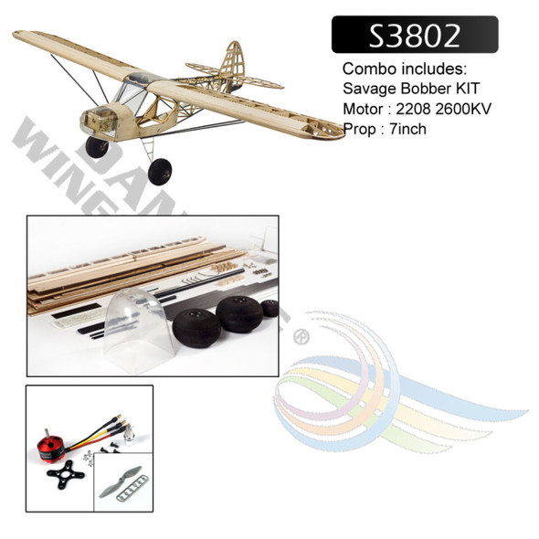 DWHS3802 Dancing Wings Hobby S38 Savage Bobber 1000mm Wingspan Balsa Wood Laser Cut RC Airplane Kit w/ Motor