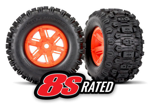 TRA7774T TRAXXAS SledgeHammer Wheels and Tires - Orange