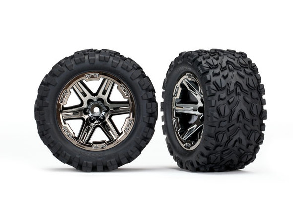 TRA6774X TRAXXAS Rustler Talon EXT 2.8" Pre-Mounted Tires w/RXT Wheels (2) - Black Chrome