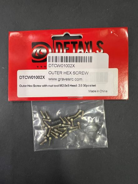 DTCW01002X HOBBY DETAILS Outer Hex Screw with Nut Tool M2.0x5 Head: 2.0 30pcs