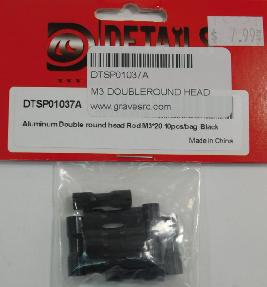 DTSP01037A HOBBY DETAILS Aluminum Double Round Head Standoff M3x20mm 10pcs / bag - Black