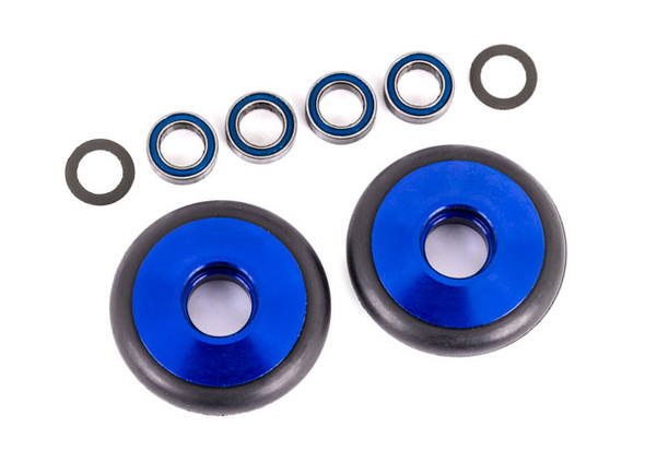 TRA9461X TRAXXAS Wheels, wheelie bar, 6061-T6 aluminum (blue-anodized) (2)/ 5x8x2.5mm ball bearings (4)/ o-rings (2)/ 5x8x0.3mm TW (2)