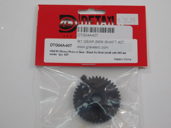 DTG04A40T HOBBY DETAILS HSS M1 Motor Pinions Gear - Black for 8mm Shaft and M5 Set Screw - 40T