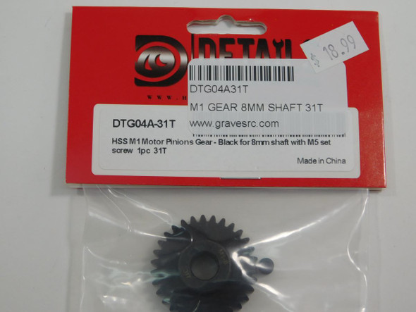 DTG04A31T HOBBY DETAILS HSS M1 Motor Pinions Gear - Black for 8mm Shaft and M5 Set Screw - 31T