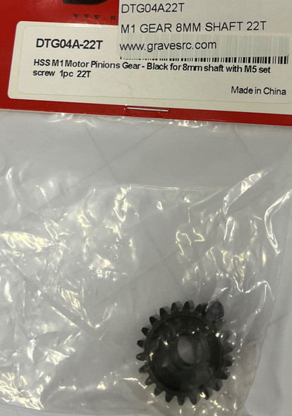 DTG04A22T HOBBY DETAILS HSS M1 Motor Pinions Gear - Black for 8mm Shaft and M5 Set Screw - 22T