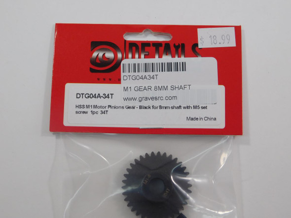 DTG04A34T HOBBY DETAILS HSS M1 Motor Pinions Gear - Black for 8mm Shaft and M5 Set Screw - 34T