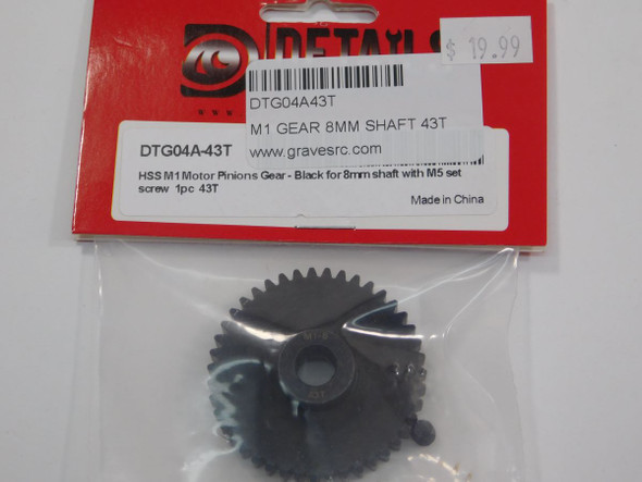 DTG04A43T HOBBY DETAILS HSS M1 Motor Pinions Gear - Black for 8mm Shaft and M5 Set Screw - 43T
