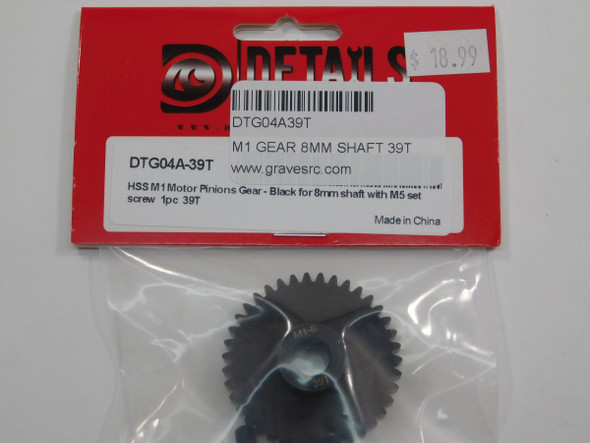 DTG04A39T HOBBY DETAILS HSS M1 Motor Pinions Gear - Black for 8mm Shaft and M5 Set Screw - 39T