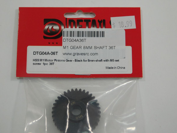 DTG04A36T HOBBY DETAILS HSS M1 Motor Pinions Gear - Black for 8mm Shaft and M5 Set Screw - 36T