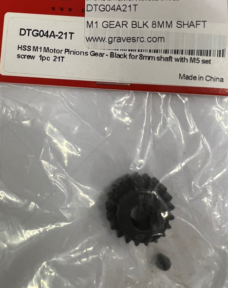 DTG04A21T HOBBY DETAILS HSS M1 Motor Pinions Gear - Black for 8mm Shaft and M5 Set Screw - 21T