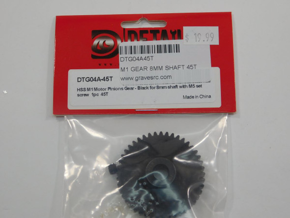 DTG04A45T HOBBY DETAILS HSS M1 Motor Pinions Gear - Black for 8mm Shaft and M5 Set Screw - 45T