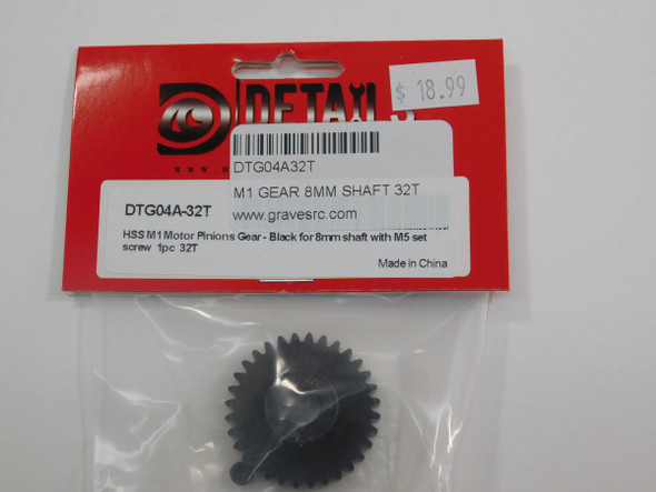 DTG04A32T HOBBY DETAILS HSS M1 Motor Pinions Gear - Black for 8mm Shaft and M5 Set Screw - 32T