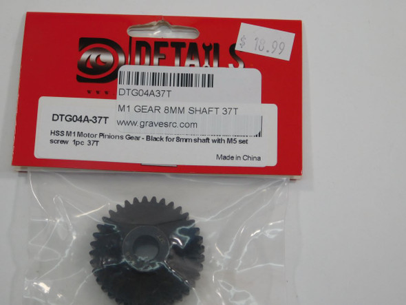 DTG04A37T HOBBY DETAILS HSS M1 Motor Pinions Gear - Black for 8mm Shaft and M5 Set Screw - 37T