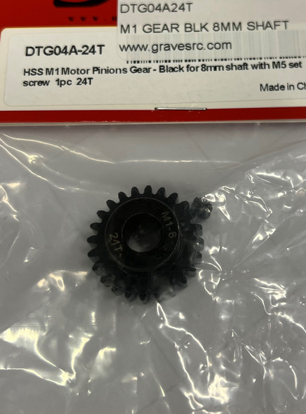 DTG04A24T HOBBY DETAILS HSS M1 Motor Pinions Gear - Black for 8mm Shaft and M5 Set Screw - 24T