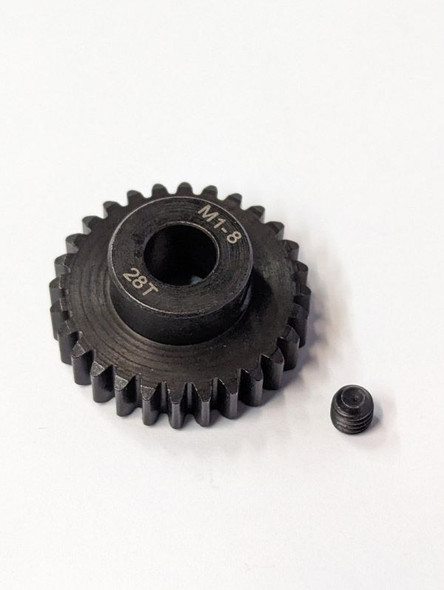 DTG04A28T HOBBY DETAILS HSS M1 Pinion Gear - Black for 8mm Shaft with M5 Set Screw - 28T