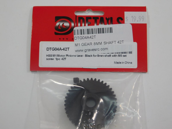 DTG04A42T HOBBY DETAILS HSS M1 Motor Pinions Gear - Black for 8mm Shaft and M5 Set Screw - 42T