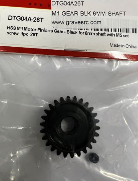 DTG04A26T HOBBY DETAILS HSS M1 Motor Pinions Gear - Black for 8mm Shaft and M5 Set Screw - 26T