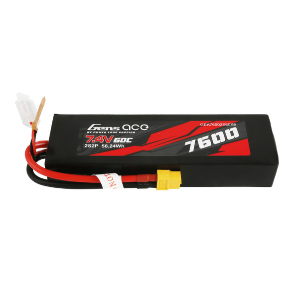 GA60C76002SXT60 Gens Ace 7600mAh 7.4V 60C 2S2P Lipo Battery Pack With XT60 Plug