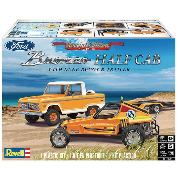 RMX857228 REVELL 1/25 Ford Bronco Half Cab with Dune Buggy & Trailer