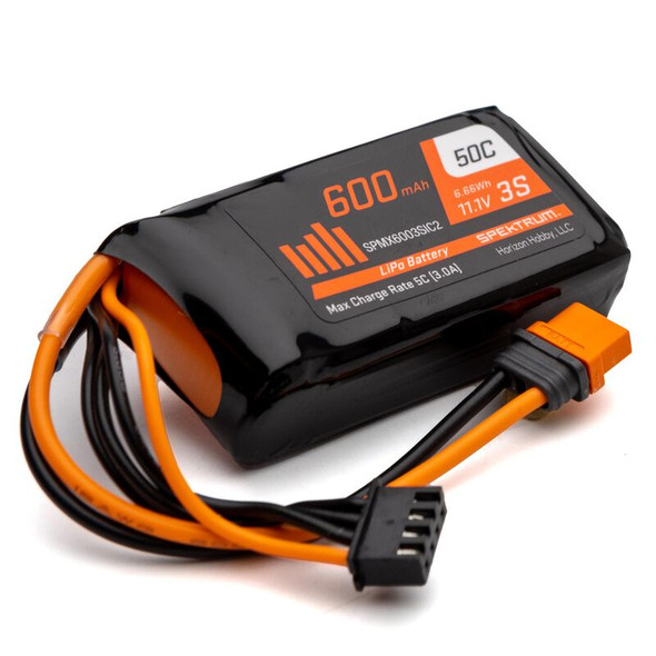 SPMX6003SIC2 SPEKTRUM 11.1V 600mAh 3S 50C LiPo Battery: IC2