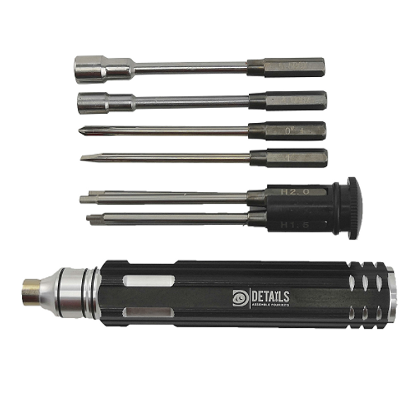 DTT11073 HOBBY DETAILS 8 in 1 Magnetic Screwdriver Set Hex 1.5/2.0/2.5/3.0mm, Phillips, Flat & Nut 4.0/5.5