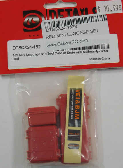 DTSCX24-152B HOBBY DETAILS 1/24 Mini Luggage and Tool Case of Scale with Stickers 4pcs/set Red