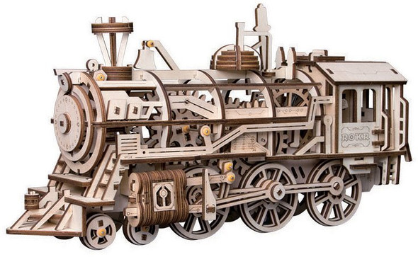 ROELK701 ROBOTIME ROKR Mechanical Wood Models; Steam Locomotive - with wind-up spring