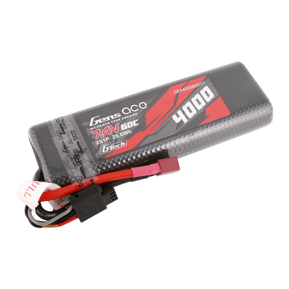 GA60C40002SDGT GENS ACE G-Tech 4000mAh 7.4V 60C 2S1P Hardcase Lipo Battery Pack 8# with Deans Plug