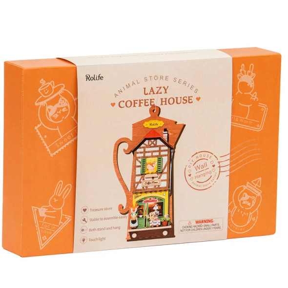 ROEDS020 ROBOTIME Rolife Lazy Coffee House DIY Wall Hanging Miniature House Kit