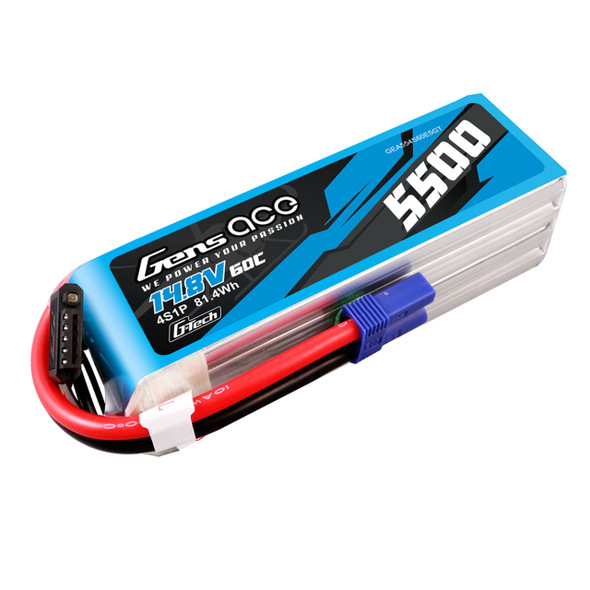 GA60C55004SEC5GT GENS ACE 5500mAh 4S 60C 14.8V G-Tech Li-Po Battery Pack with EC5 Plug